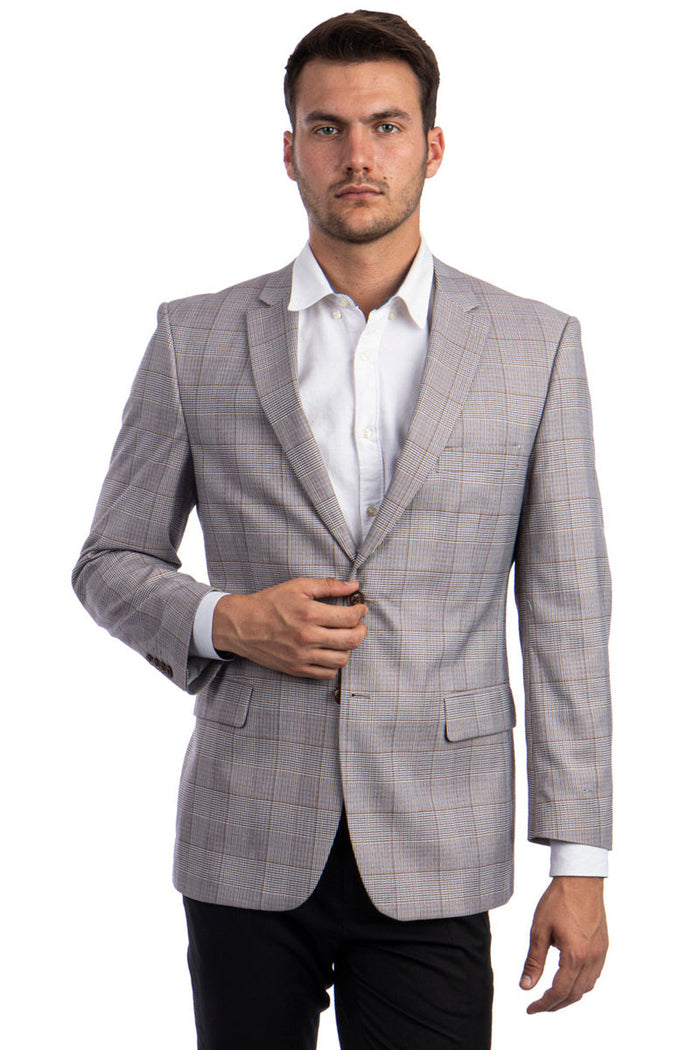 Men's Grey & Bronze Windowpane Sport Coat by Tazzio Suits