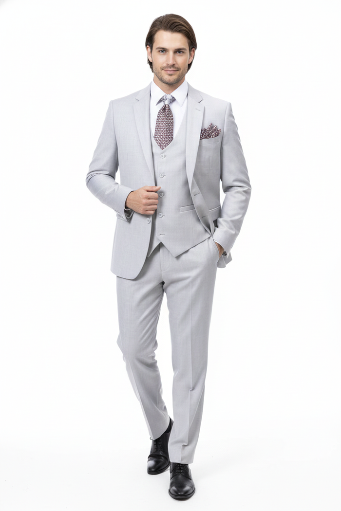 Men’s Very Light Gray Three-Piece  Wedding Suit 2 Buttons Modern or Slim Fit  Ash Off white cream Color Steel Grey