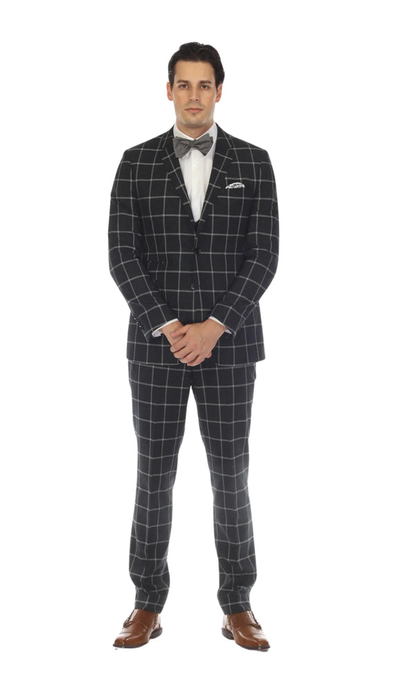 Mens Plaid Suit - Black Windowpane Suit - 1920 Suits