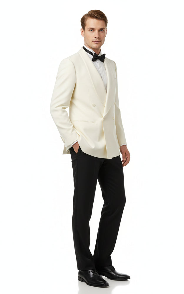 Men’s Ivory Double-Breasted Shawl Lapel Tuxedo Jacket | Premium Formal Dinner Jacket for Weddings and Black-Tie Events