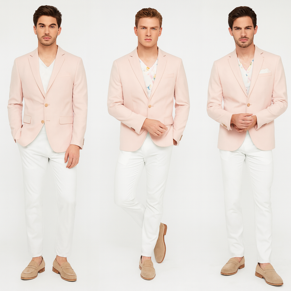 Men’s Blush Pink Slim Fit Blazer – Stylish Two-Button Sport Coat with Notch Lapel