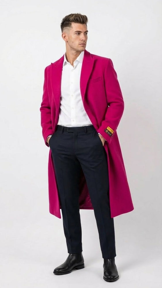 Men’s Hot Pink Wool Blend Overcoat – Topcoat Carcoat Winter Fabric