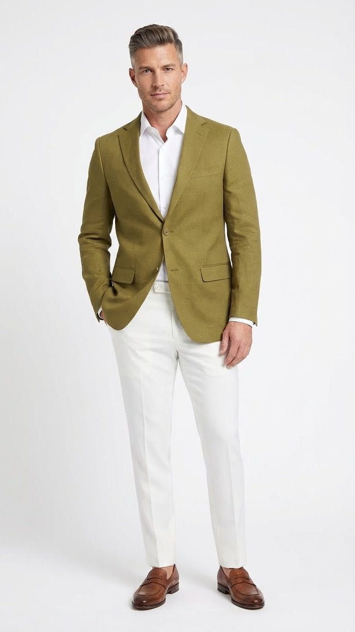 Men’s Olive Green Blazer Sport Coat – Fabric Summer in pistachio sage green
