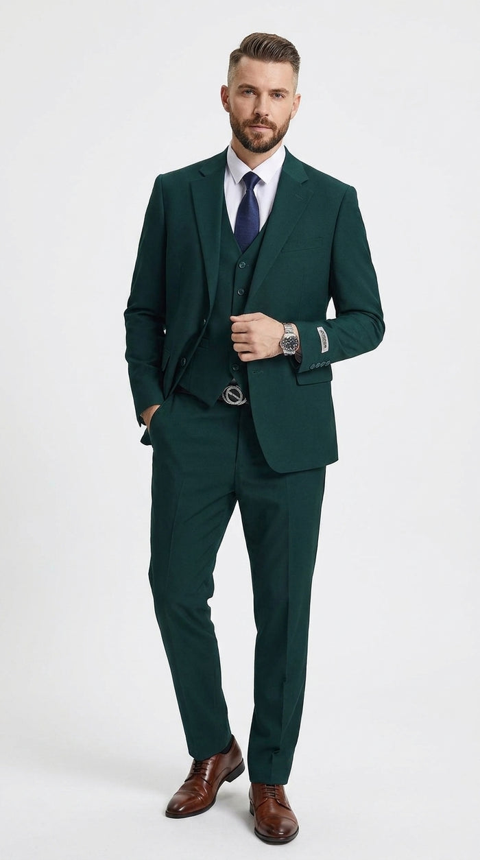 Stacy Adams Dark Teal Suit – Men’s 3-Piece Green Teal Wedding & Formal Suit Modern Fit