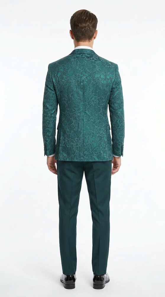 Men’s Hunter Green Paisley Tuxedo – 3 Piece Prom & Wedding Suit with Matching Bow Tie