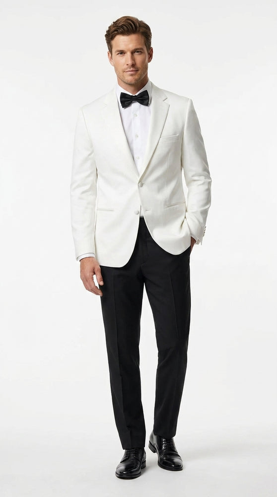 Men’s White Tuxedo Jacket – Two-Button Formal Dinner Blazer for Weddings, Prom and Events