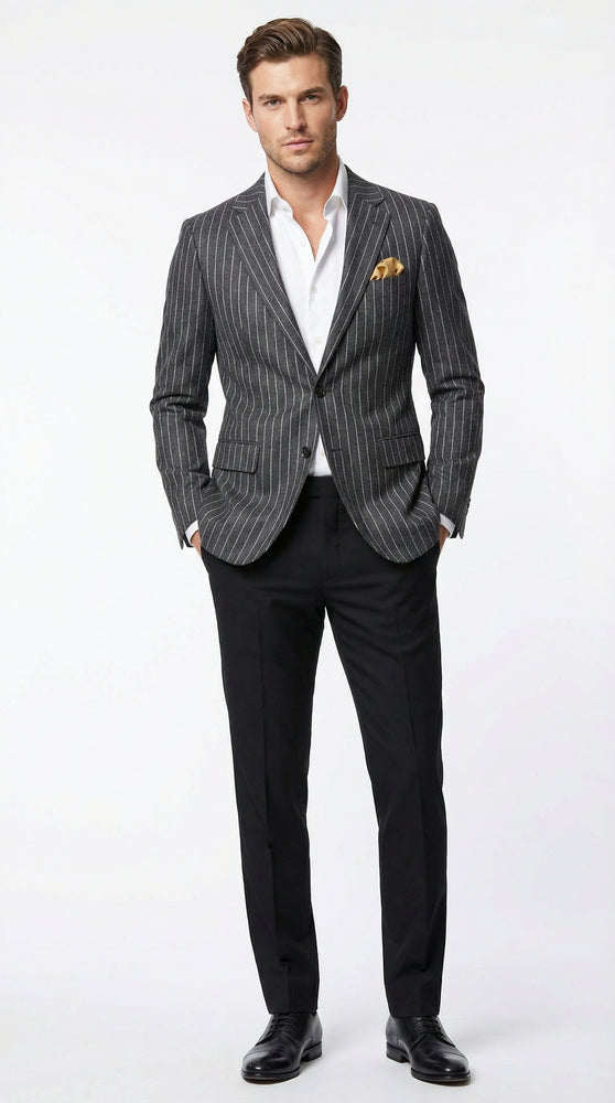 Mens Charcoal Pinstripe Blazer – Classic Tailored Formal Jacket for Business, Office and Evening Wear