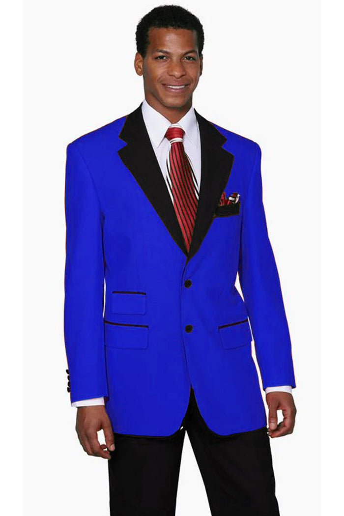 Classic Fit Men’s 2-Button Suit with Contrast Collar – Royal Blue