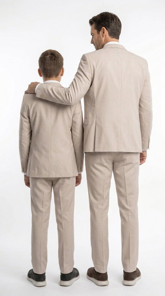 Dad & Son Matching Beige 3-Piece Suits – Father and Son Wedding Formal Suits in Tan Color