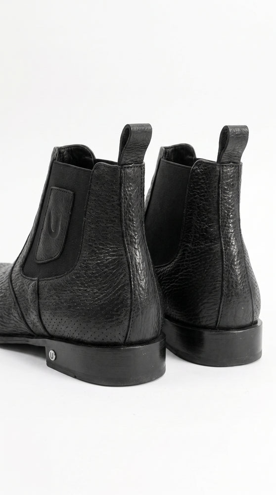 Men’s Shark Skin Cowboy Boots – Black Exotic Leather Western Chelsea Ankle Boots by Vestigium