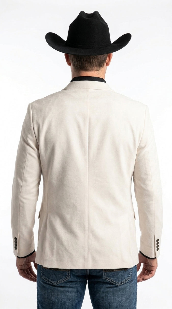 Men’s Ivory Western Blazer – Cream Cowboy Sport Coat Jacket with Notch Lapel in cream color