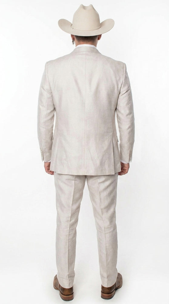 Men’s Sand champaign  Western Cowboy 3-Piece Suit – Light Cream Wedding Suit with Vest & Pants Slim Fitted