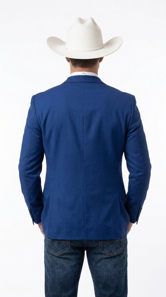 Men’s Dark Royal Blue Western Blazer – Cowboy Sport Coat Jacket with Two-Button Front Saphire Indigo Cobalt Blue