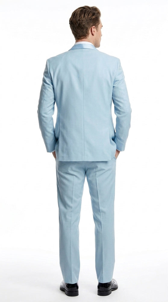 Men’s Powder Blue 3-Piece Tuxedo – Light Blue Wedding & Prom Suit with Vest in Light Blue Sky Color