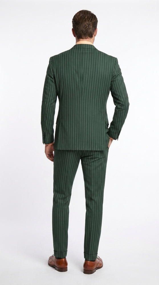 Men’s Hunter Green Pinstripe Double Breasted Suit – Vintage 1920s Great Gatsby Gangster Style