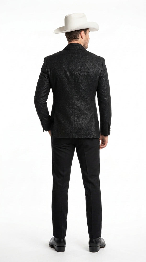Men’s Black Western Tuxedo Blazer – Shimmer Cowboy Dinner Jacket Shiny Sparkely