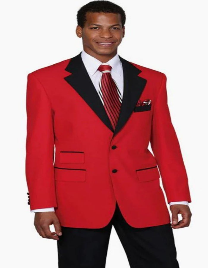 Men’s Classic Fit Red Suit – 2 Button with Pleated Pants and Contrast Collar