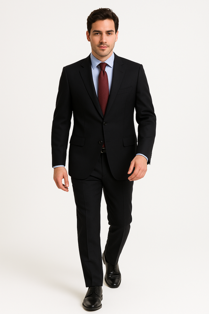 2 BUTTON SOLID COLOR BLACK Men's SUIT Side VENT BACK JACKET STYLE WITH 1 PLEATED PANTS