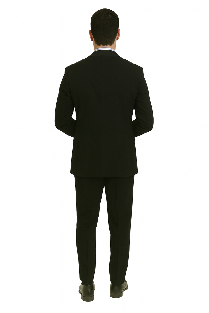 2 BUTTON SOLID COLOR BLACK Men's SUIT Side VENT BACK JACKET STYLE WITH 1 PLEATED PANTS