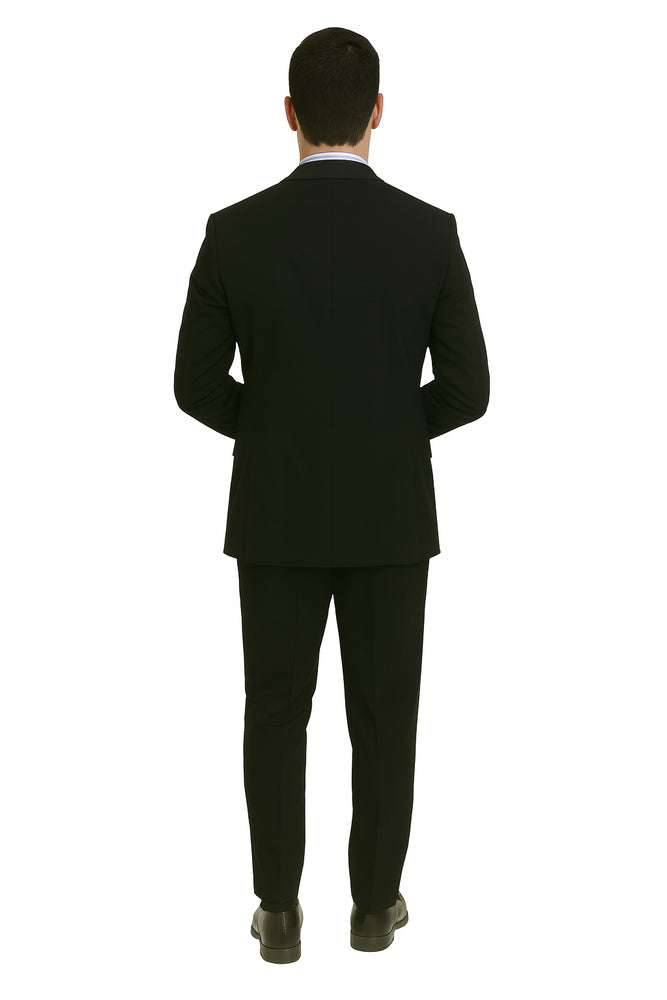 2 BUTTON SOLID COLOR BLACK Men's SUIT Side VENT BACK JACKET STYLE WITH 1 PLEATED PANTS