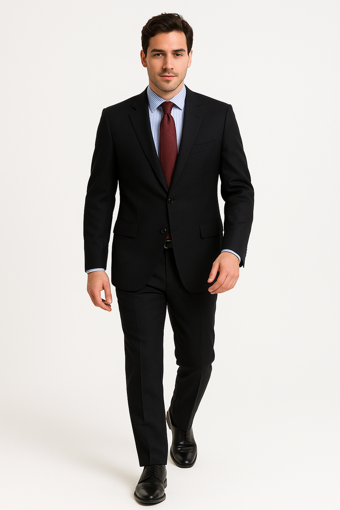 2 BUTTON SOLID COLOR BLACK Men's SUIT Side VENT BACK JACKET STYLE WITH 1 PLEATED PANTS