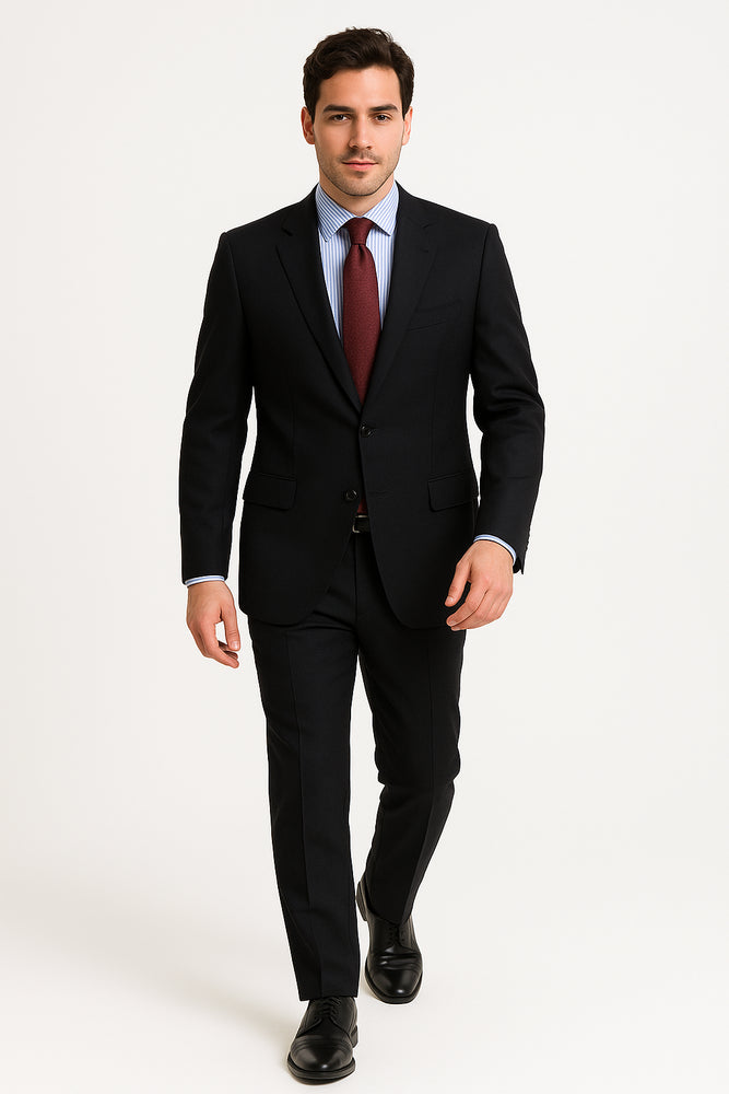 2 BUTTON SOLID COLOR BLACK Men's SUIT Side VENT BACK JACKET STYLE WITH 1 PLEATED PANTS
