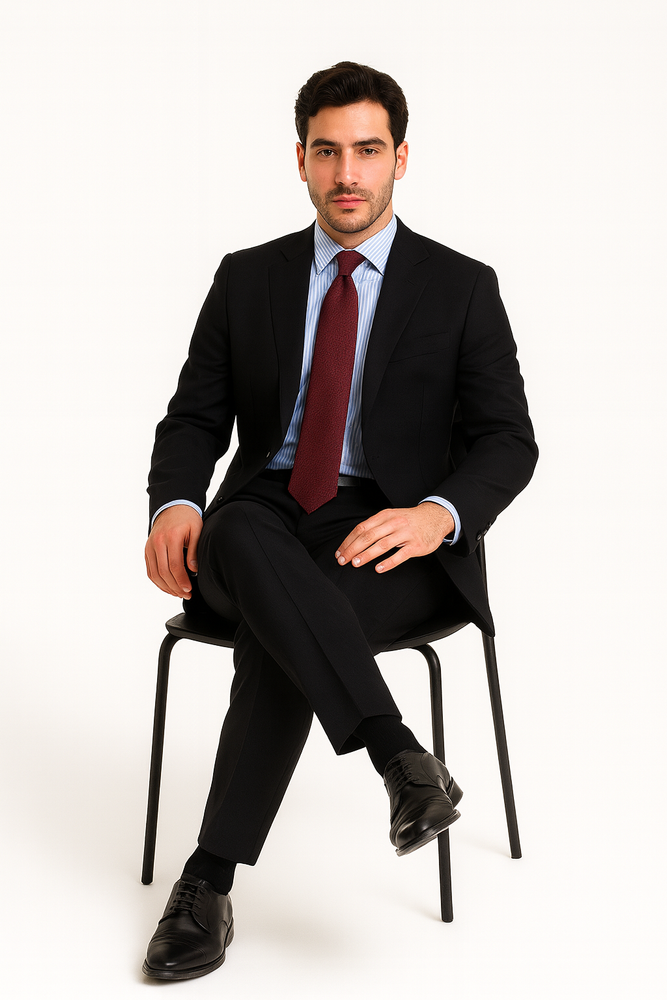 2 BUTTON SOLID COLOR BLACK Men's SUIT Side VENT BACK JACKET STYLE WITH 1 PLEATED PANTS