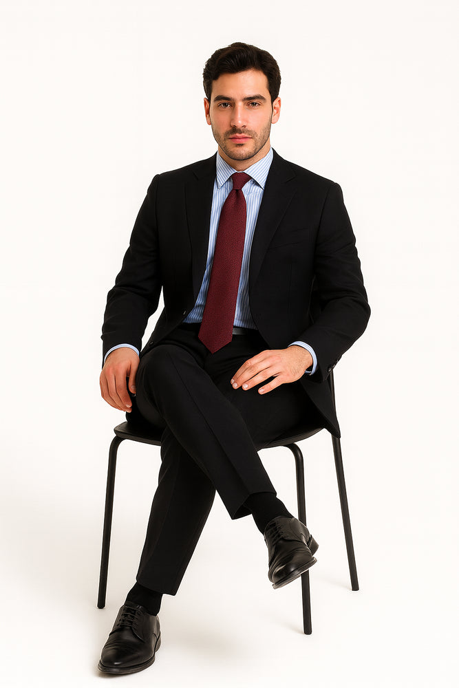 2 BUTTON SOLID COLOR BLACK Men's SUIT Side VENT BACK JACKET STYLE WITH 1 PLEATED PANTS