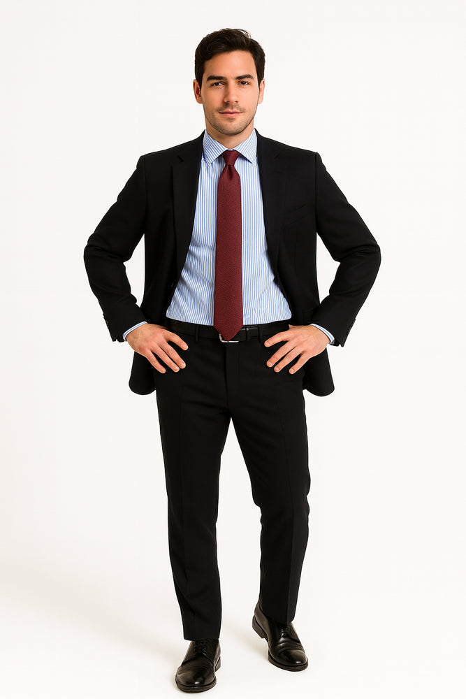 2 BUTTON SOLID COLOR BLACK Men's SUIT Side VENT BACK JACKET STYLE WITH 1 PLEATED PANTS