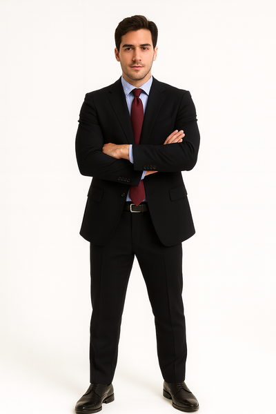 2 BUTTON SOLID COLOR BLACK Men's SUIT Side VENT BACK JACKET STYLE WITH 1 PLEATED PANTS