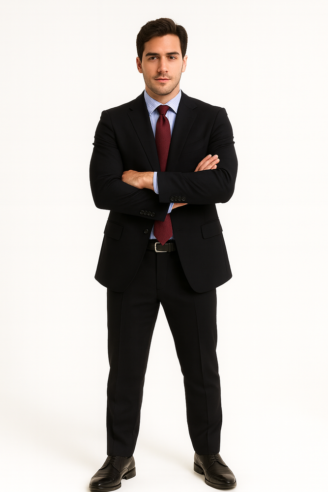 2 BUTTON SOLID COLOR BLACK Men's SUIT Side VENT BACK JACKET STYLE WITH 1 PLEATED PANTS