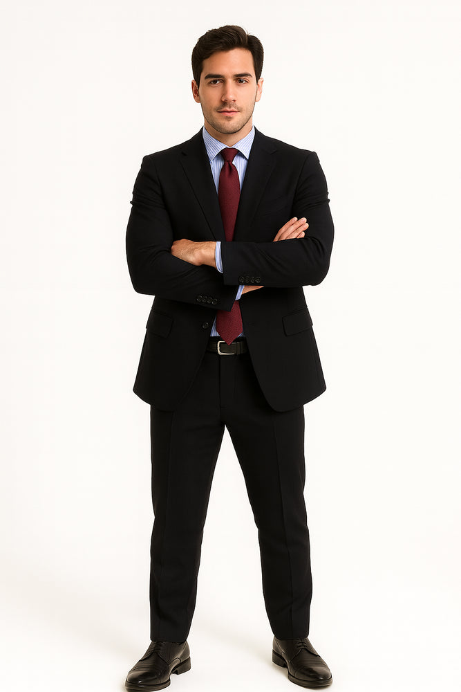 2 BUTTON SOLID COLOR BLACK Men's SUIT Side VENT BACK JACKET STYLE WITH 1 PLEATED PANTS