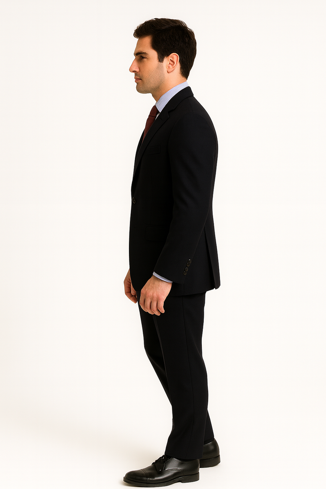 2 BUTTON SOLID COLOR BLACK Men's SUIT Side VENT BACK JACKET STYLE WITH 1 PLEATED PANTS