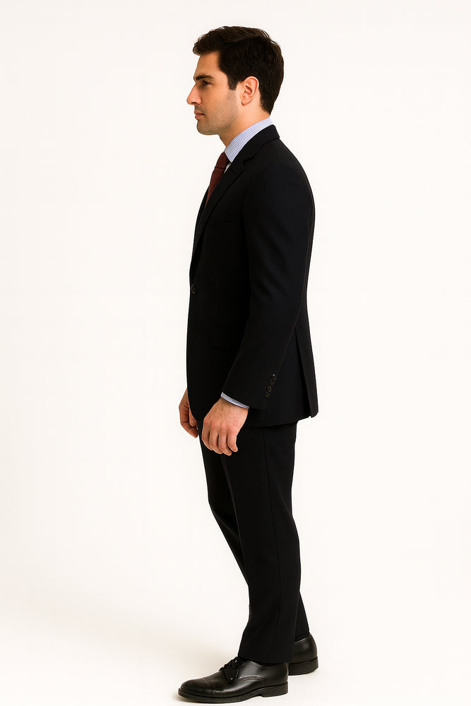 2 BUTTON SOLID COLOR BLACK Men's SUIT Side VENT BACK JACKET STYLE WITH 1 PLEATED PANTS