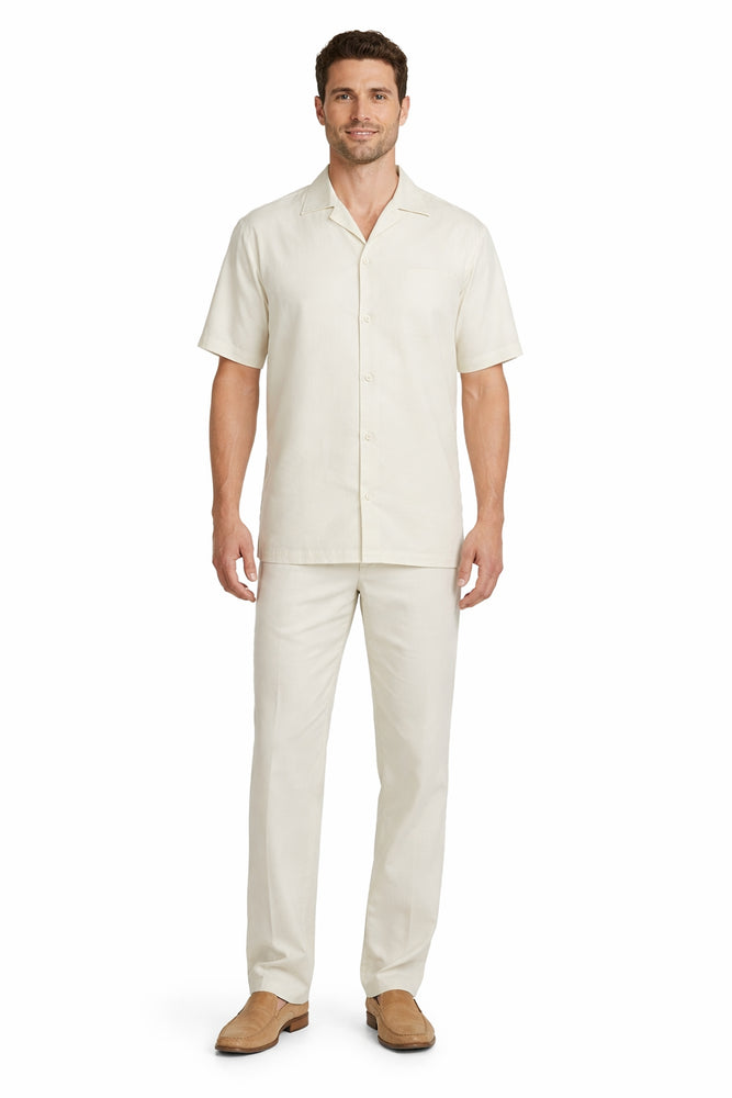 2 Pieces Mens Casual Solid Color Mens Linen Suit - Shirt and Pants Set Casual Two Piece Mens Walking Outfit For Sale Pant Sets suits casual two piece sets