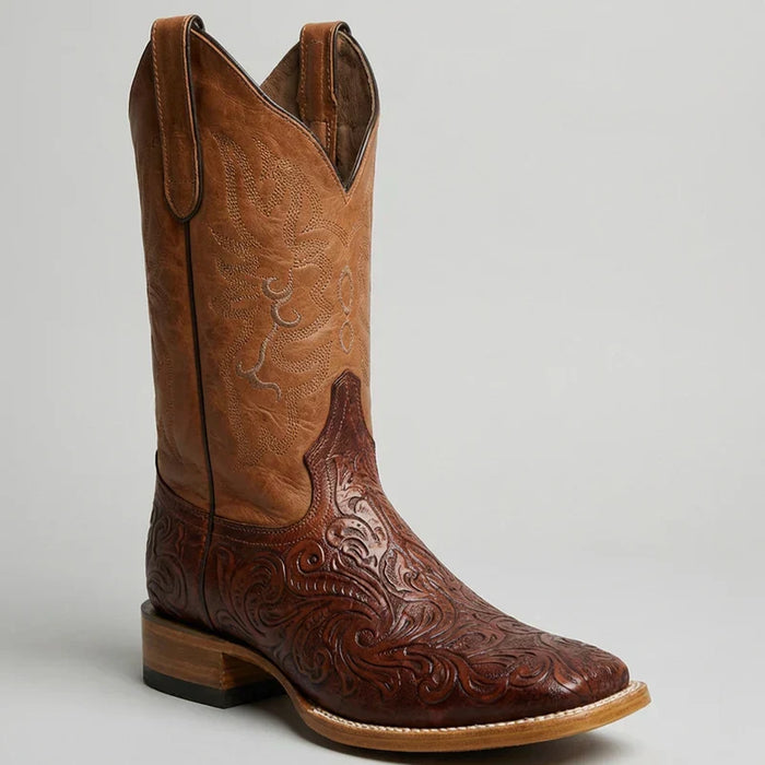 Mens White Diamond Boot Men's Shedron Hand-Tooled Western Boots Square Toe