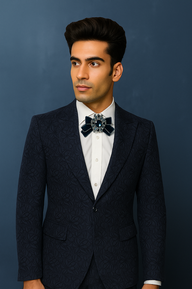 Seersucker Suit Peak Lapel Suit in Color "Navy Blue" - Summer Fabric Tone on Tone Shadow Stripe By Rossiman