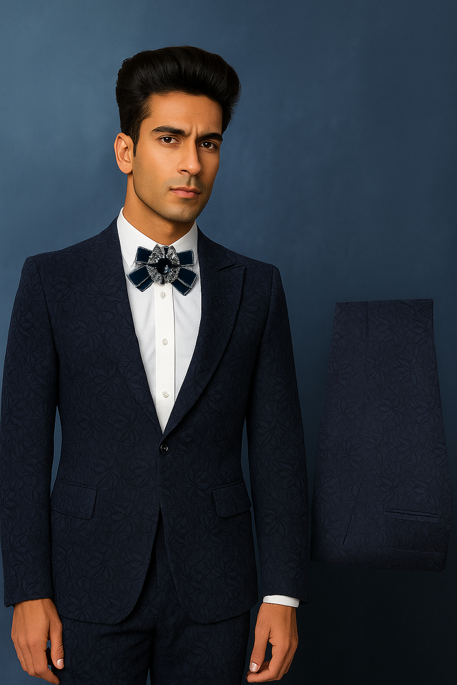 Seersucker Suit Peak Lapel Suit in Color "Navy Blue" - Summer Fabric Tone on Tone Shadow Stripe By Rossiman