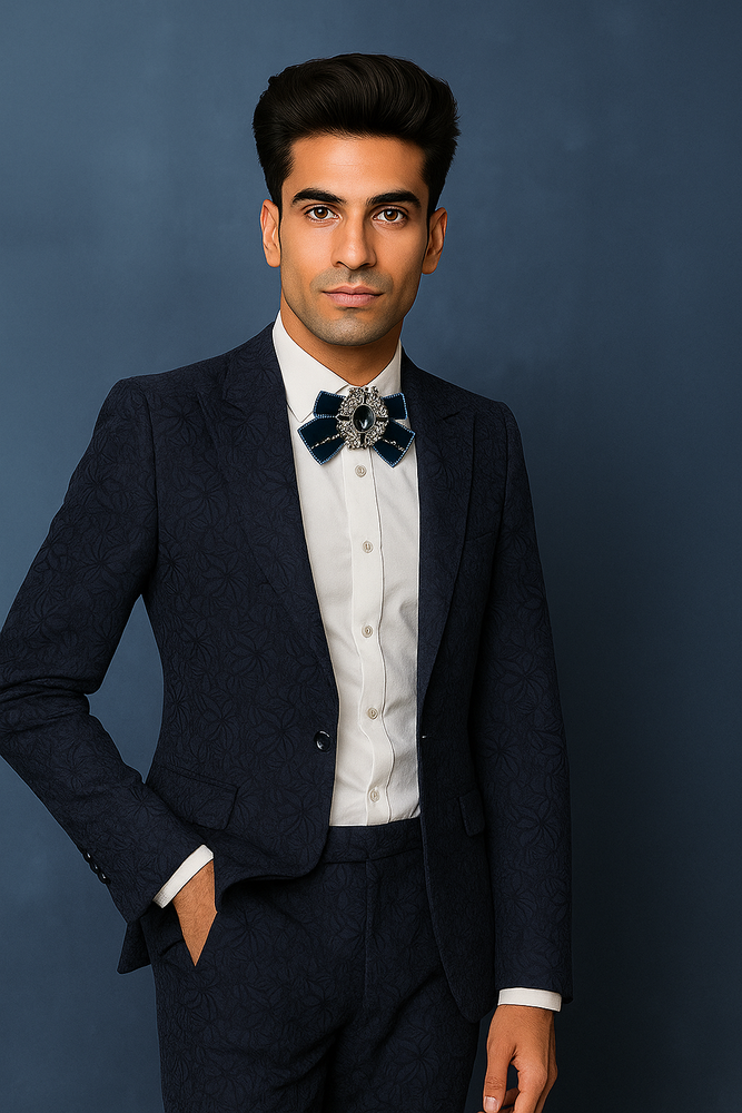 Seersucker Suit Peak Lapel Suit in Color "Navy Blue" - Summer Fabric Tone on Tone Shadow Stripe By Rossiman