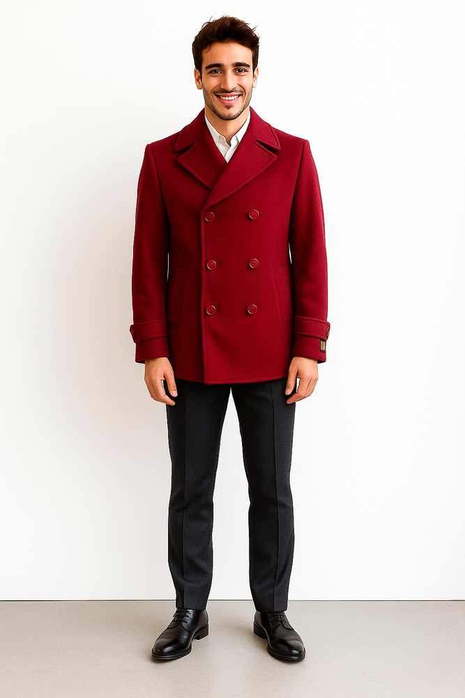 Men's Big & Tall Wool Peacoat – Classic Double Breasted Overcoat Style