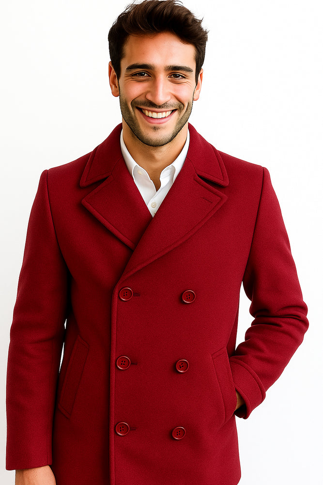 Men's Big & Tall Wool Peacoat – Classic Double Breasted Overcoat Style