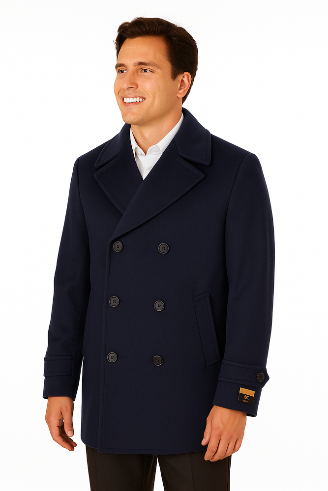 Big & Tall Men's Wool Peacoat – Classic Double Breasted Overcoat