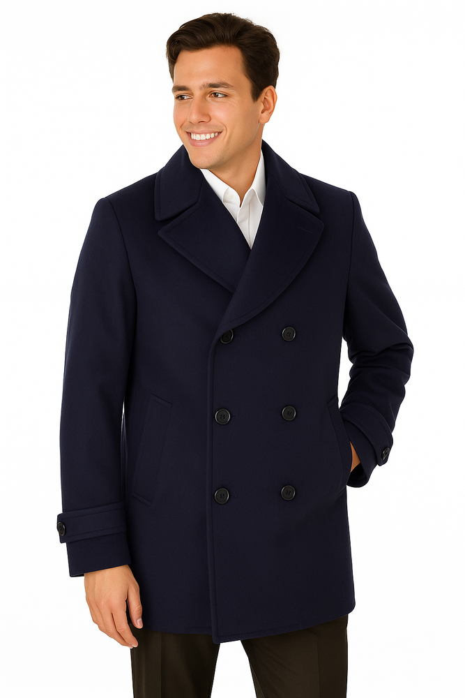Big & Tall Men's Wool Peacoat – Classic Double Breasted Overcoat