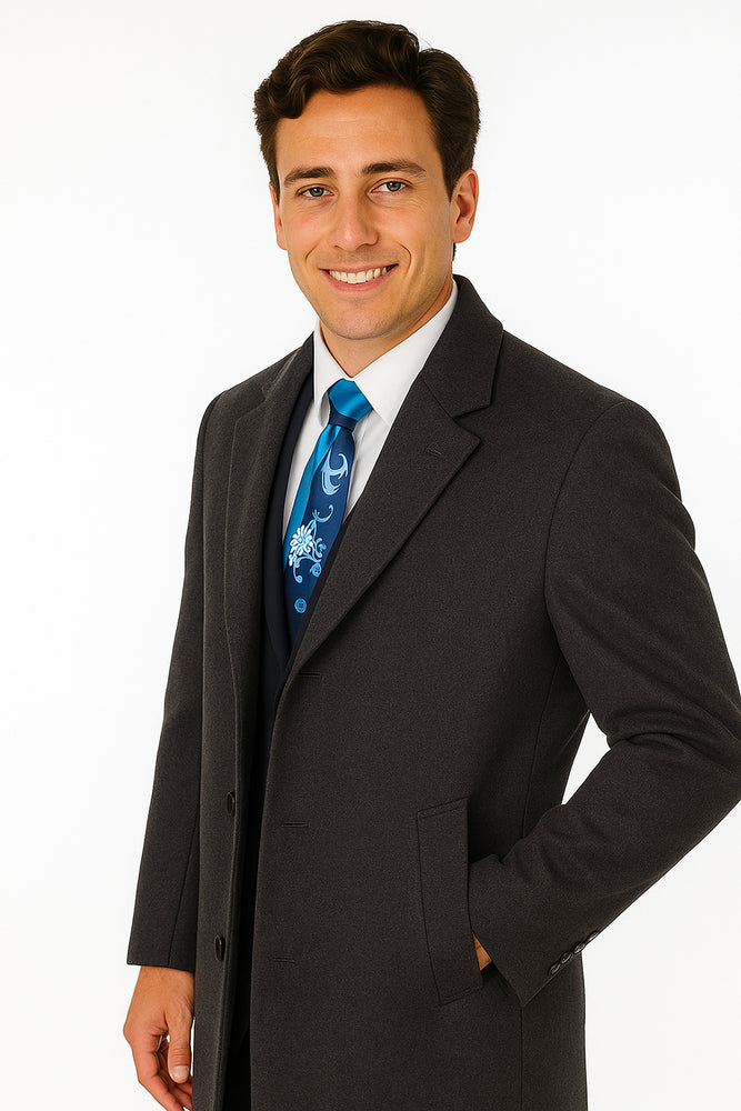 Men's Charcoal Grey Wool & Cashmere Overcoat – Classic Full Length