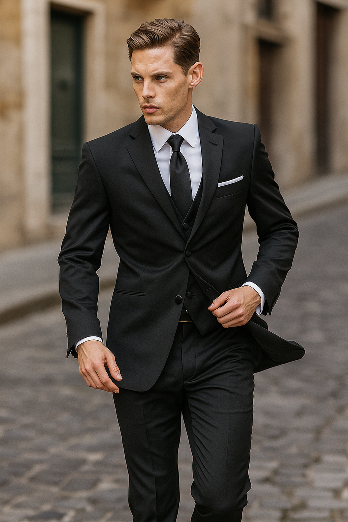 Tiglio Black Wool 2-button 2-Piece Tuxedo