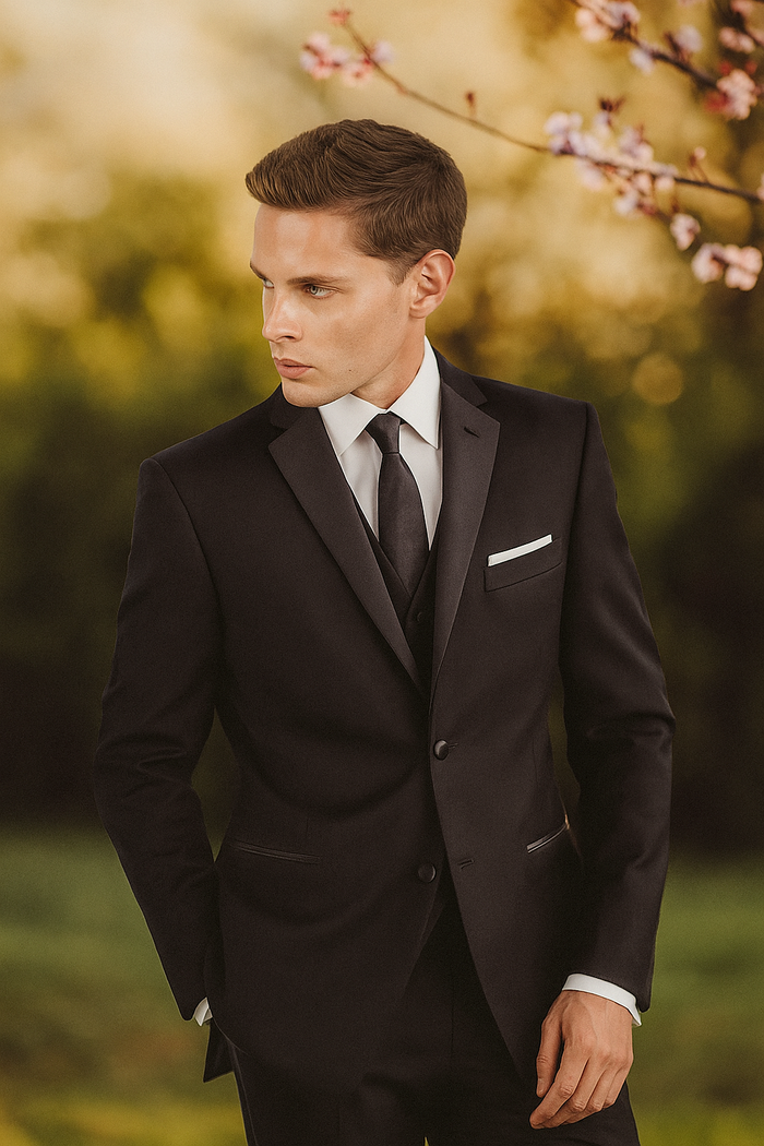 Tiglio Black Wool 2-button 2-Piece Tuxedo