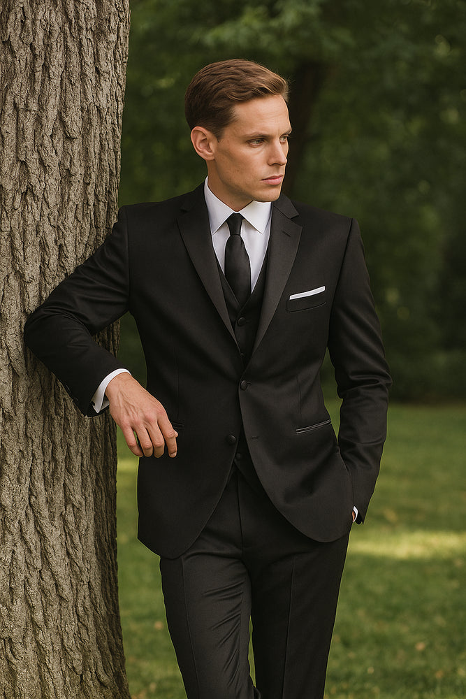 Tiglio Black Wool 2-button 2-Piece Tuxedo