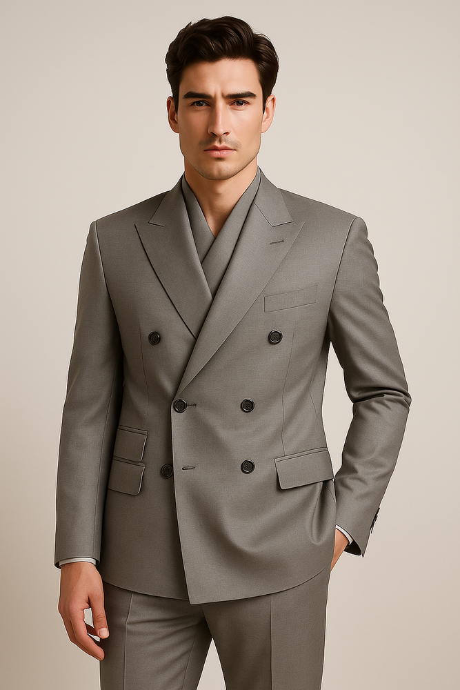 Tiglio Rosso Suit  - Classic Fit Athletic Cut 100% Wool Super 150s Italian Fabric Peak Lapel in Color Gray