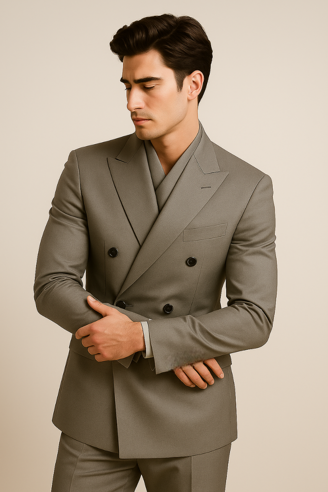 Tiglio Rosso Suit  - Classic Fit Athletic Cut 100% Wool Super 150s Italian Fabric Peak Lapel in Color Gray