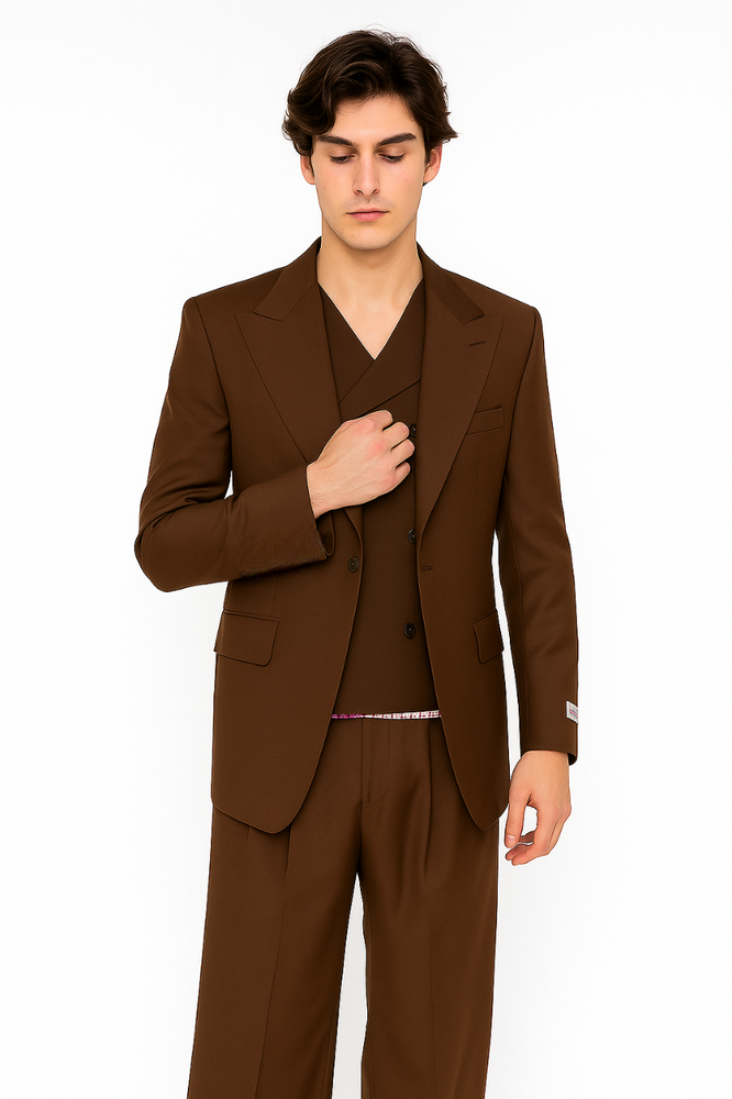 Tiglio Rosso Suit  - Classic Fit Athletic Cut 100% Wool Super 150s Italian Fabric Peak Lapel in Color Brown